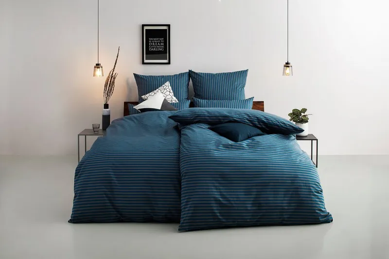 Bruno Banani Bruno Banani Bettwäsche Jassen mit feinen Querstreifen, Biber (135g/m), 2 teilig, moderne Streifen-Bettwäsche, mehrere Qualitäten, auch Premium, Blau, – Produktbild 2 von 5