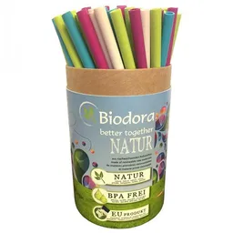Biodora Biodora Jumbo-Box Bio-Trinkhalme (75er Set) inkl. Reinigungsbürsten – Wiederverwendbar – Biokunststoff auf Stärkebasis – Produktbild 1 von 1