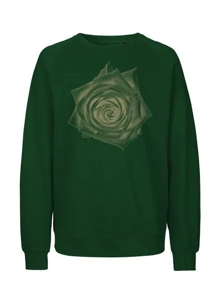 Peaces.bio - handbedruckte Biomode Peaces.bio - handbedruckte Biomode Bio Damen Sweatshirt Loose Fit Rose, Flaschengrün, – Produktbild 1 von 3