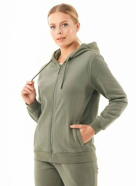 ORGANICATION ORGANICATION Soft Touch Zip-Hoodie aus Bio-Baumwolle, Grün(mid olive), – Produktbild 3 von 4