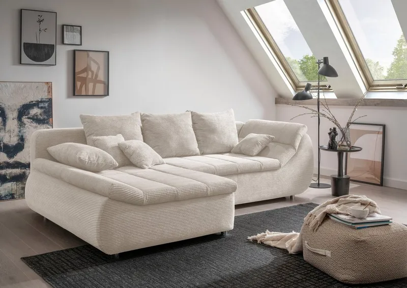 Home affaire Ecksofa Imola, bequem, aktuelle Steppung im Sitz, L-Form, Breite 270cm, wahlweise mit Bettfunktion, Beige|braun, – Produktbild 7 von 8
