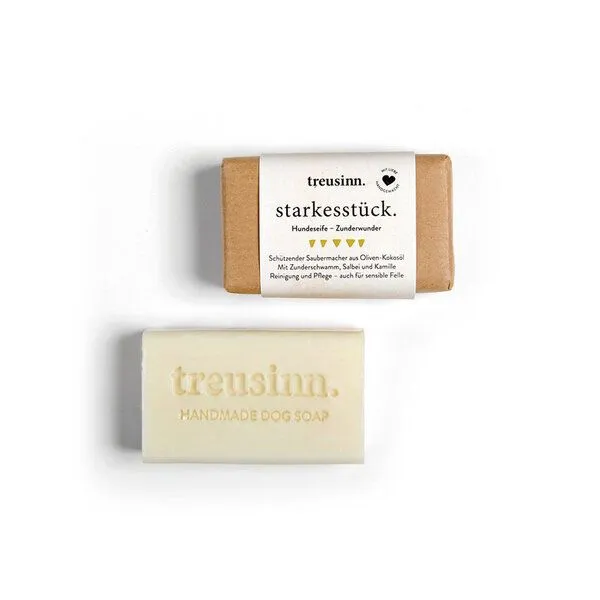 Treusinn Treusinn Hundeseife STARKES STÜCK Zunderwunder / Schützende Fellseife aus Oliven-Kokosöl / 115 g – Produktbild 1 von 2