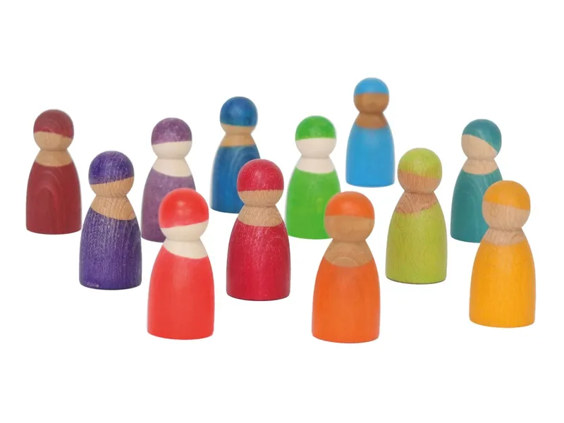 Grimms Grimms Regenbogenfreunde aus Holz 12-teilig, bunt lasiert 12 Holzfiguren, Mehrfarbig, – Produktbild 1 von 1