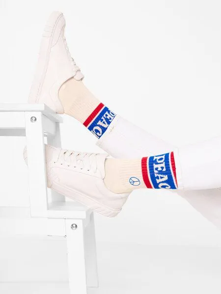 Natural Vibes Natural Vibes Socken Peace | Bio GOTS | Tennissocken | Bunte Socken | Herren Damen Socken | Peace & Love – Produktbild 1 von 3