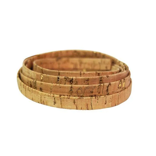 Kork-Deko Kork-Deko Band aus Kork-Stoff | flach 10 mm natur mit Goldakzenten | Korkschnur zum Basteln – Produktbild 1 von 4