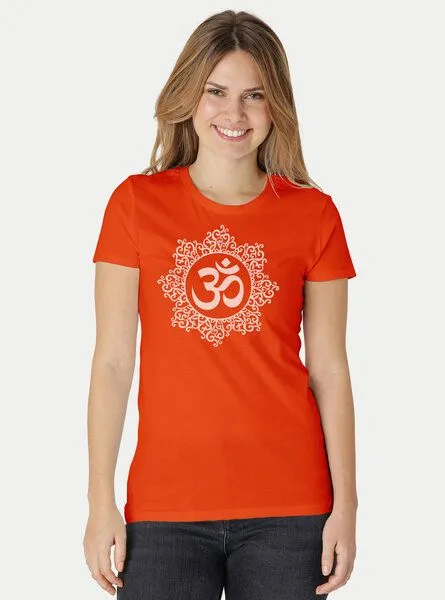 Peaces.bio - handbedruckte Biomode Peaces.bio - handbedruckte Biomode Bio-Damen-T-Shirt "Classic Om", Orange, – Produktbild 2 von 2