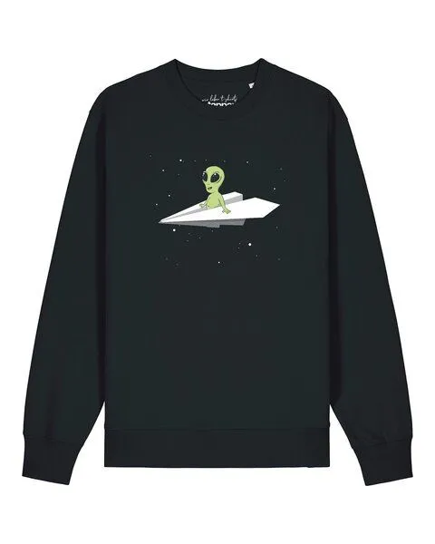 watapparel watapparel Sweatshirt Unisex Alien on a paper plane, Black, – Produktbild 1 von 2