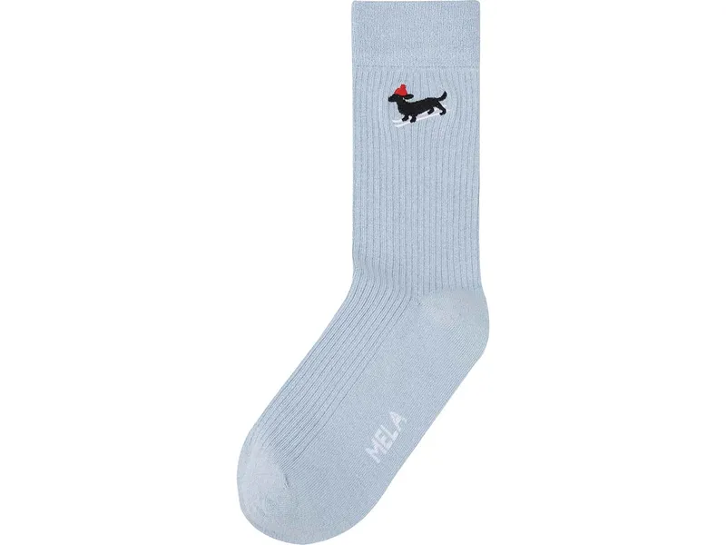 MELA MELA Gerippte Socken Stickerei 1 Paar aus 100% Bio-Baumwolle, Cloudy blue / dog ski, – Produktbild 1 von 3