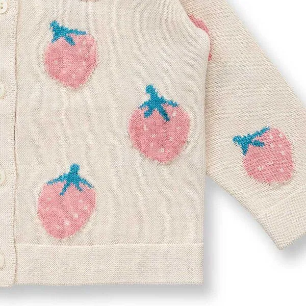 Sense Organics Sense Organics Baby Strickjacke mit Erdbeer-Motiv, Modell ELSA, Erdbeer-motiv auf creme, – Produktbild 3 von 3