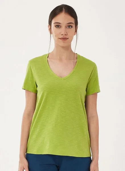ORGANICATION ORGANICATION Basic T-Shirt aus Bio-Baumwolle mit V-Ausschnitt, Meadow green, – Produktbild 1 von 4