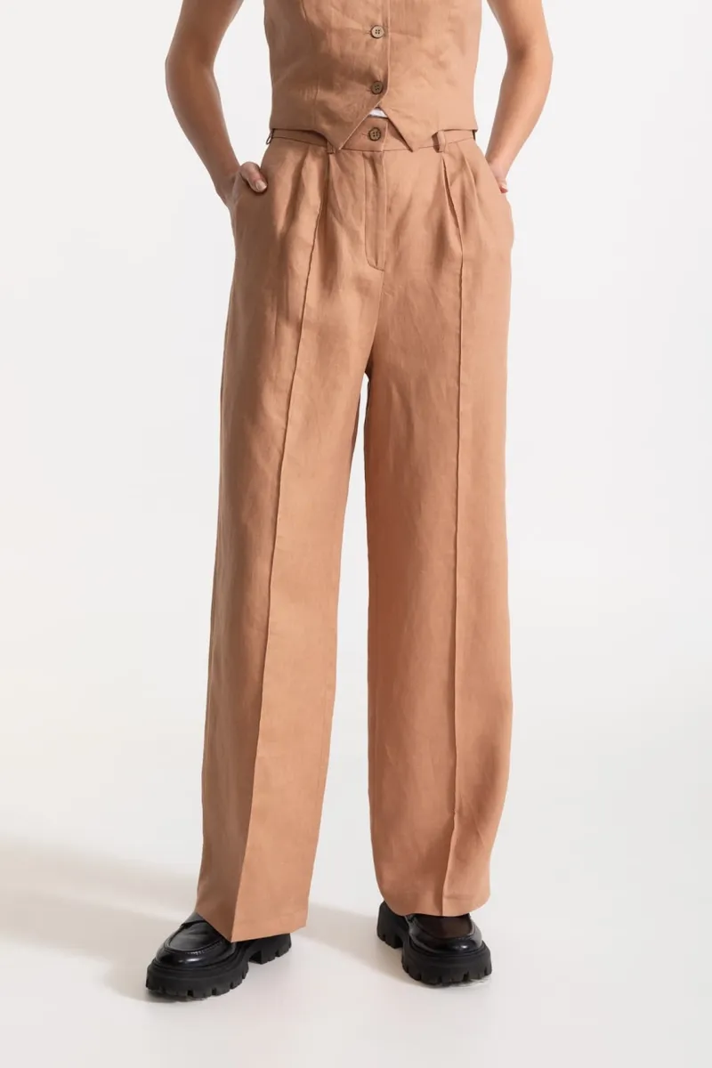 De IONESCU De IONESCU Damen vegan Hose Figa Leinen, Hellbraun, – Produktbild 2 von 2