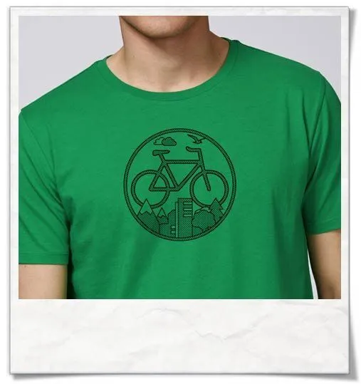 Picopoc Picopoc Fahrrad / Stadt & Natur, Berge & Bäume T-Shirt, Grün, – Produktbild 4 von 4