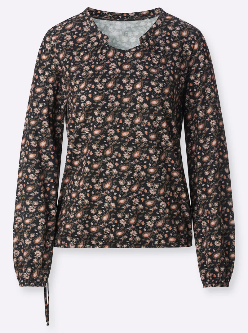 Witt Print-Shirt, Schwarz-papaya-bedruckt, – Produktbild 1 von 2
