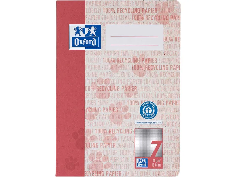 OXFORD OXFORD Recycling-Schulheft DIN A5, 16 Blatt, Lineatur 7 (kariert 7 mm), 90 g/m² – Produktbild 1 von 1