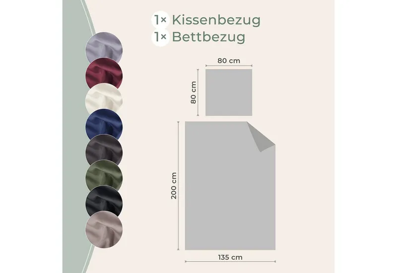 Laynenburg Bettwäsche Eukalyptus aus 100% Tencel Lyocell ab Gr. 135x200, kühlende, atmungsaktive Sommer-Bettwäsche mit Reißverschluss, Grau, – Produktbild 3 von 6