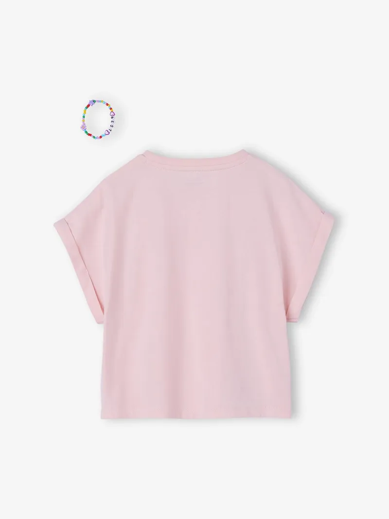 Vertbaudet Set BEST FRIENDS: 2 T-Shirts & 2 Freundschaftsarmbänder, Lila, – Produktbild 3 von 4