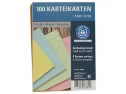 100 Karteikarten aus Recyclingkarton 190 g/m² DIN A6, farbig sortiert – Produktbild 1 von 1
