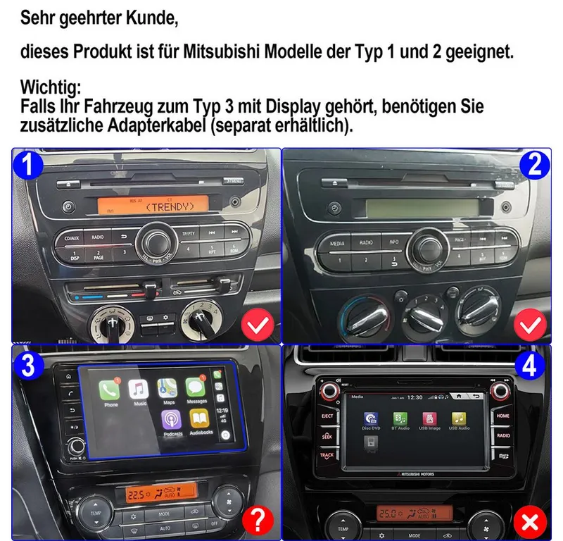 ESSGOO Für Mitsubishi Mirage Space Star Android 15 Navi Carplay Autoradio (RDS, Digitalradio (DAB), FM, AM), Schwarz, – Produktbild 3 von 5
