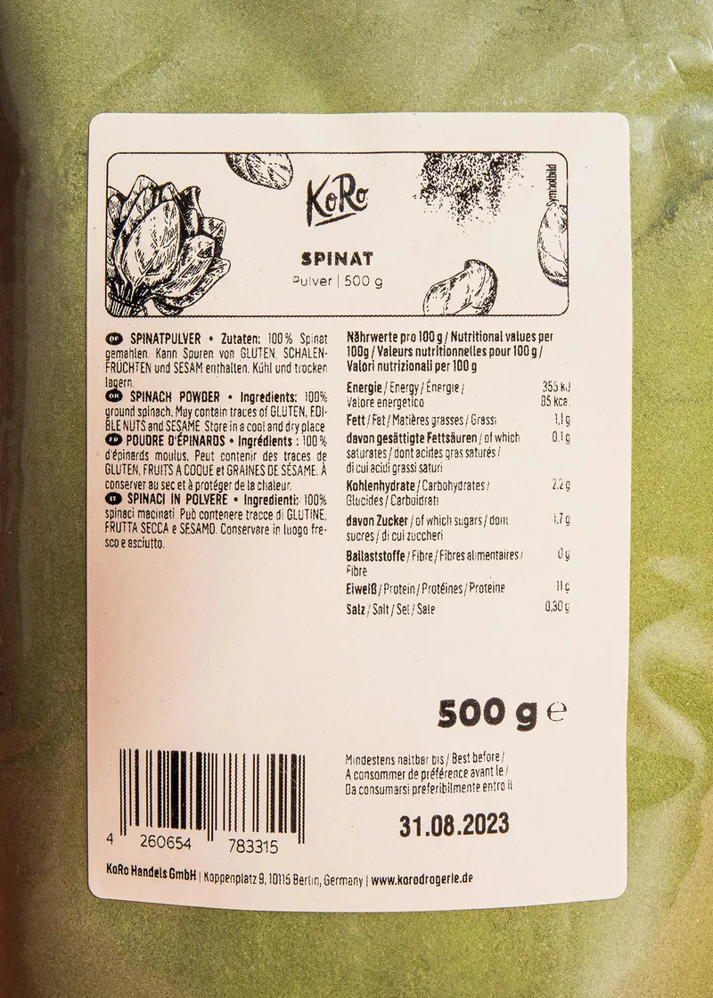 KoRo Spinat Pulver 500 g – Produktbild 3 von 5
