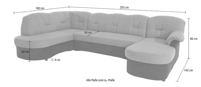 DOMO collection Wohnlandschaft FLORES 293x180x86 cm, hochwertig, komfortabel, U-Form, 3 Teile, wahlw. mit Bettfunktion, wahlw. mit Federkern, Unser Dauertiefpreis, Braun, – Produktbild 8 von 8