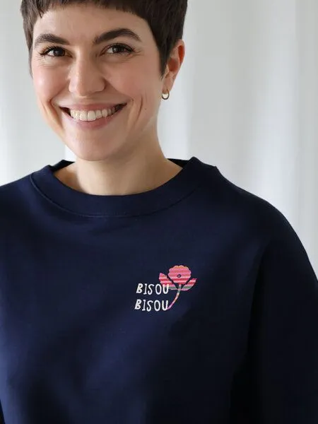 Kultgut Kultgut Artdesign - Bioqualität - Supersoft Sweater / bisou bisou, Dunkelblau, – Produktbild 1 von 4