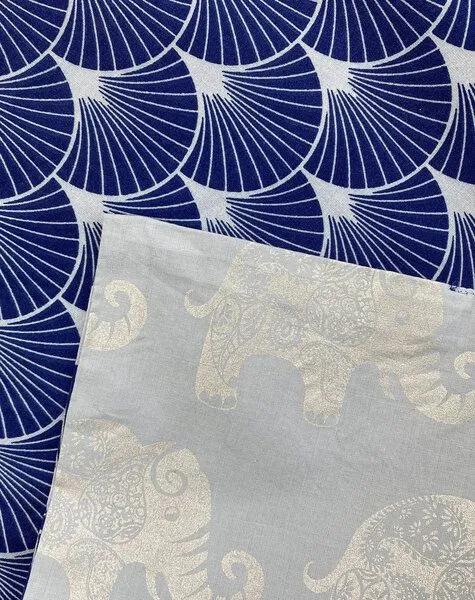 FabRap Gift Wrap FabRap Gift Wrap Wiederverwendbare Geschenkverpackung Furoshiki Set mit drei Größen (doppelseitig), Indigo fans & sky elephants, – Produktbild 3 von 4