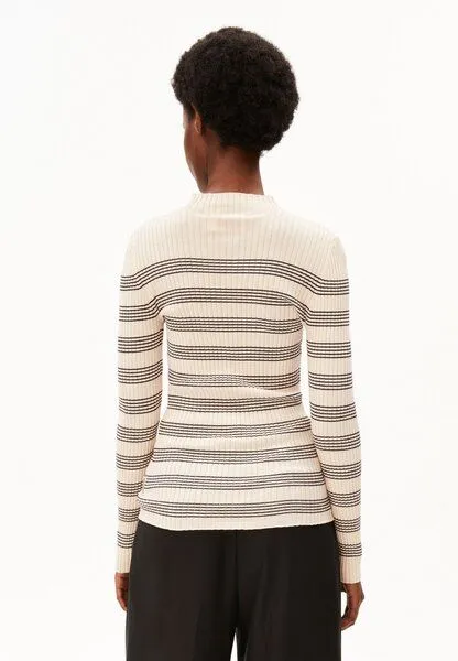 ARMEDANGELS ARMEDANGELS ALAANIA STRIPED Damen Strickpullover aus 100% Bio-Baumwolle, Oatmilk-black, – Produktbild 2 von 4