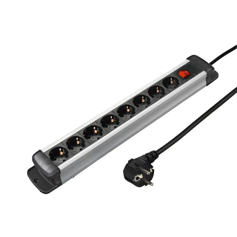 Hama Hama Steckdosenleiste "Pro-S 80S", 8-fach, Schwarz/Silber, 1,5 m – Produktbild 1 von 3