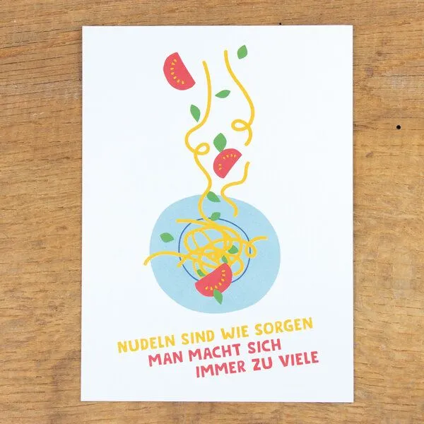 Bow & Hummingbird Bow & Hummingbird Postkarte "Nudeln sind wie Sorgen" aus Recyclingpapier – Produktbild 1 von 2