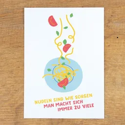Bow & Hummingbird Bow & Hummingbird Postkarte "Nudeln sind wie Sorgen" aus Recyclingpapier – Produktbild 1 von 1