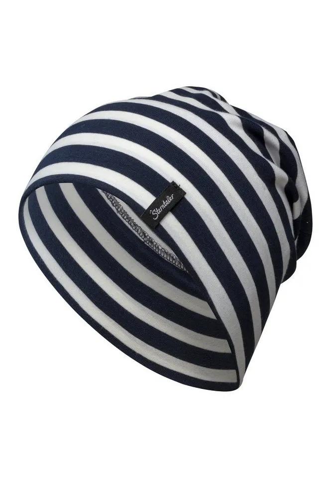 Sterntaler Sterntaler Beanie OCS Beanie (1-St) Kindermütze aus Singlejersey mit breitem Ringel, Blau, – Produktbild 1 von 5
