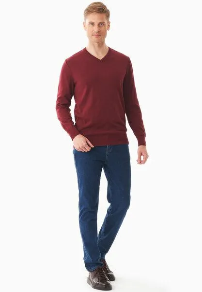 ORGANICATION ORGANICATION Pullover aus Bio-Baumwolle mit V-Ausschnitt, Syrah red, – Produktbild 2 von 4