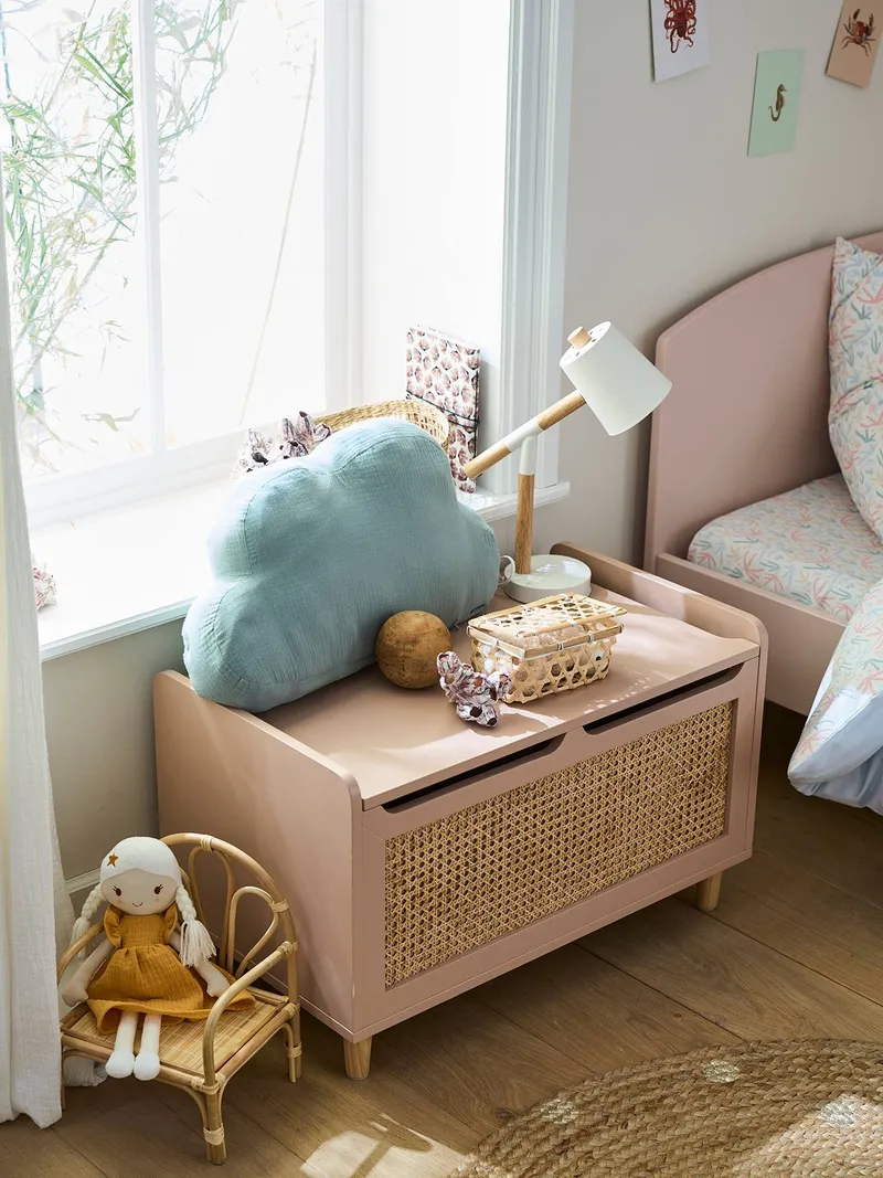 Vertbaudet Kinderzimmer Spielzeugtruhe mit Rattan POESIE, Rosa/braun, – Produktbild 2 von 4
