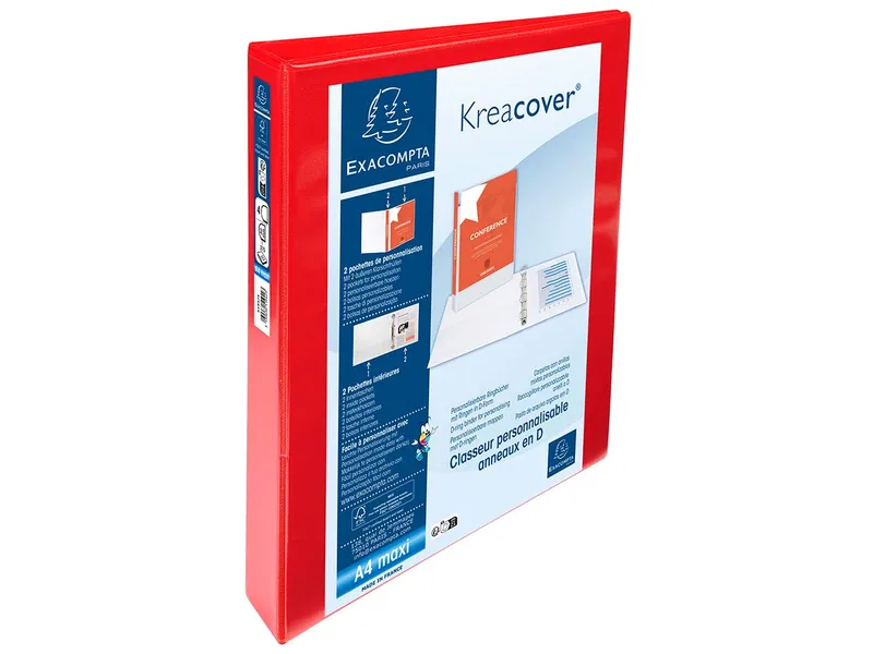 Exacompta 10 Exacompta Ringbücher "Kreacover", DIN A4 Maxi, 4 Ringe 30 mm, RB 47 mm, 2 Taschen, rot – Produktbild 1 von 1