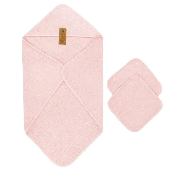 Arus Arus Baby-Kapuzenhandtuch mit 2 Baby-Waschlappen 100% Bio-Baumwolle, Rosa, – Produktbild 1 von 3