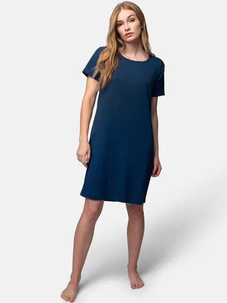 greenjama greenjama Damen Sleepshirt aus Derby-Rib, GOTS-zertifiziert, Ultramarin (blau), – Produktbild 1 von 4