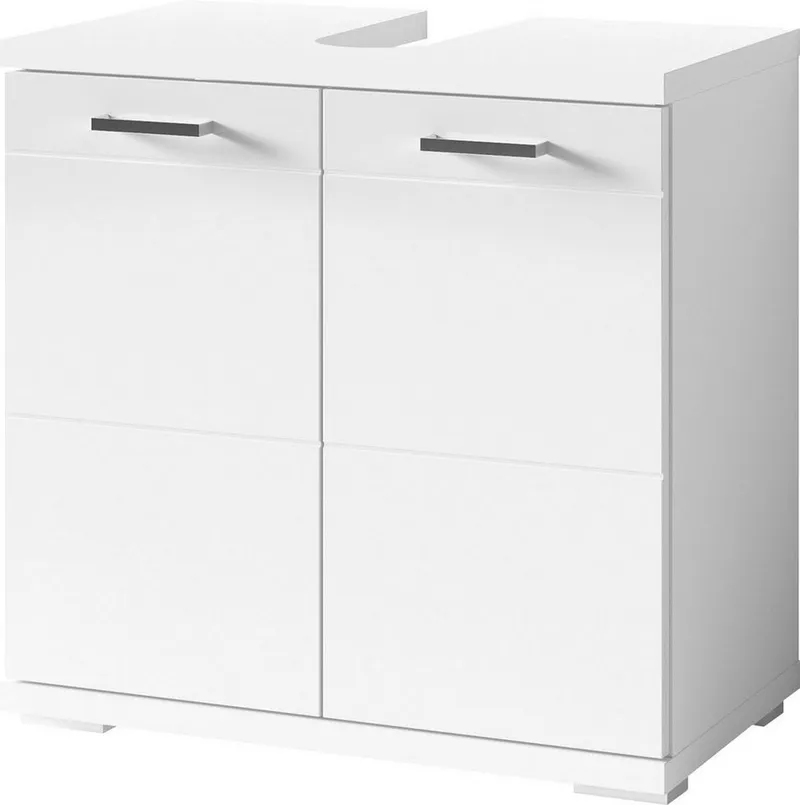 byLIVING Waschbeckenunterschrank Nebraska Breite 60 cm, mit Hochglanzlackierung und verchromten Metallgriffen, Weiß, – Produktbild 3 von 5