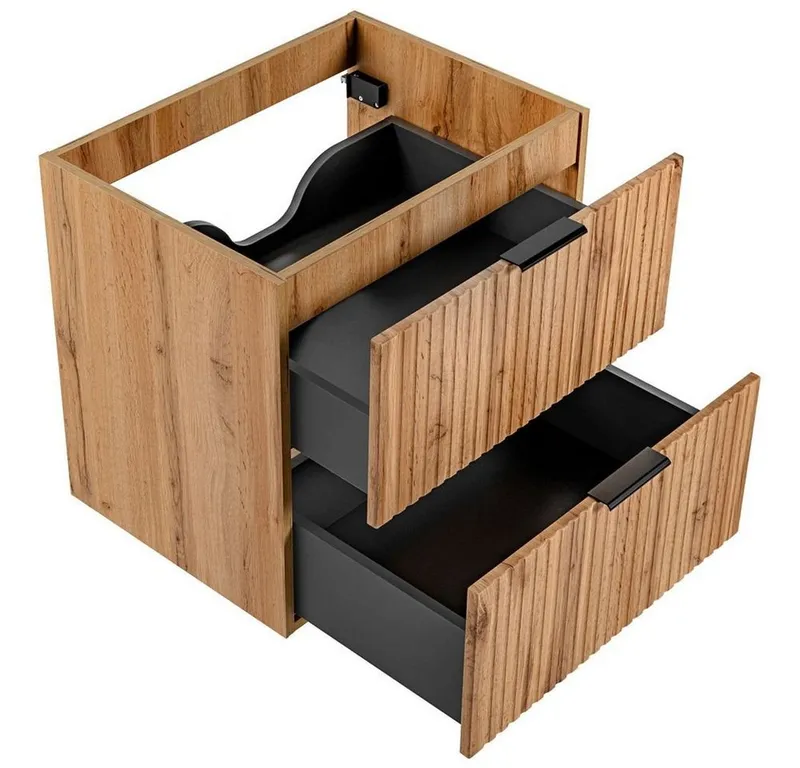 Lomadox Waschbeckenschrank ADELAIDE-56 Wotaneiche mit gerilllter Front 60/57/46 cm, Braun, – Produktbild 1 von 5