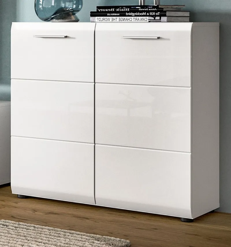 Inn.Furn Kommode Cover (Sideboard in Weiß Hochglanz, 2-türig, 80 x 81 cm), 3 große Staufächer, Weiß, – Produktbild 2 von 5