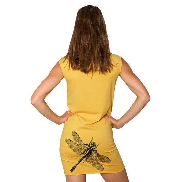 HANDGEDRUCKT HANDGEDRUCKT "3Azurjungfern" Bio-Kleidchen, Maisgelb, – Produktbild 2 von 3