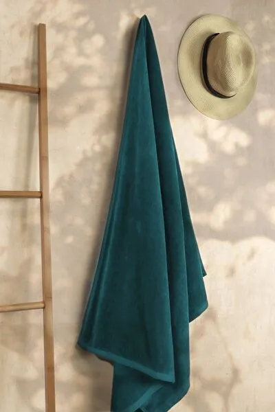 jilda-tex jilda-tex Sommer Strandtuch Velours Frottier 100% Bio-Baumwolle 80x180 cm Holiday, Petrol, – Produktbild 2 von 3