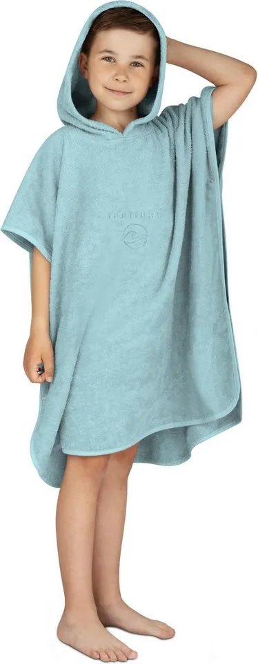 normani Badeponcho Badeponcho aus Bio-Baumwolle für Kinder, Bio-Baumwolle, Kapuze, Schlupf, Kinderbademantel mit Kapuze Strandponcho, Beige|blau, – Produktbild 2 von 5