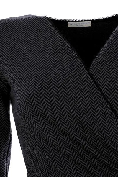 WIRKSTOFF Potsdam WIRKSTOFF Potsdam Kleid in Wickeloptik, Grau-Schwarz, Fischgrät, Bio-Baumwolle – Produktbild 4 von 4