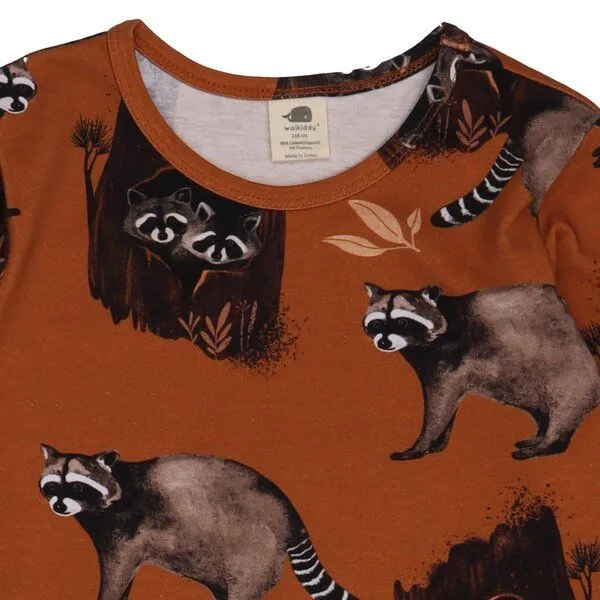 Walkiddy Walkiddy Kinder Langarmshirt GOTS zertifiziert, 95% Bio-Baumwolle, braun, Waschbär-Muster, weich & elastisch, Braun, – Produktbild 2 von 3