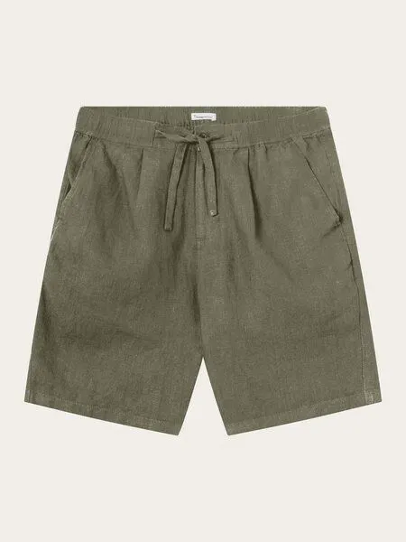 KnowledgeCotton Apparel KnowledgeCotton Apparel Leinenshorts - Loose linen shorts - VEGAN - aus Bio-Leinen, Grün (burned olive), – Produktbild 4 von 4