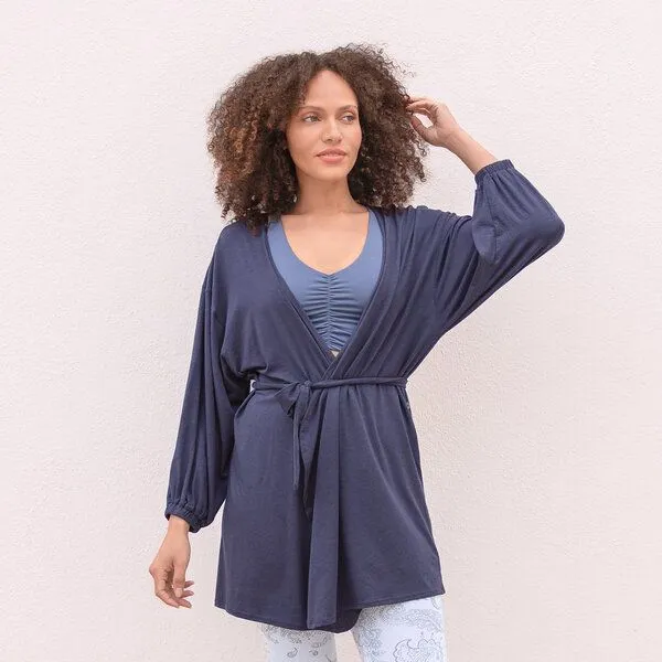 Jaya Jaya BLOOM - Damen - Cardigan aus softem TENCEL Lyocell/Biobaumwoll-Mix, Nightblue/blau, – Produktbild 1 von 4