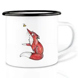 LIGARTI Emaille Tasse – Wegweiser (Fuchs & Biene) – LIGARTI Tiermanufaktur – Produktbild 1 von 1