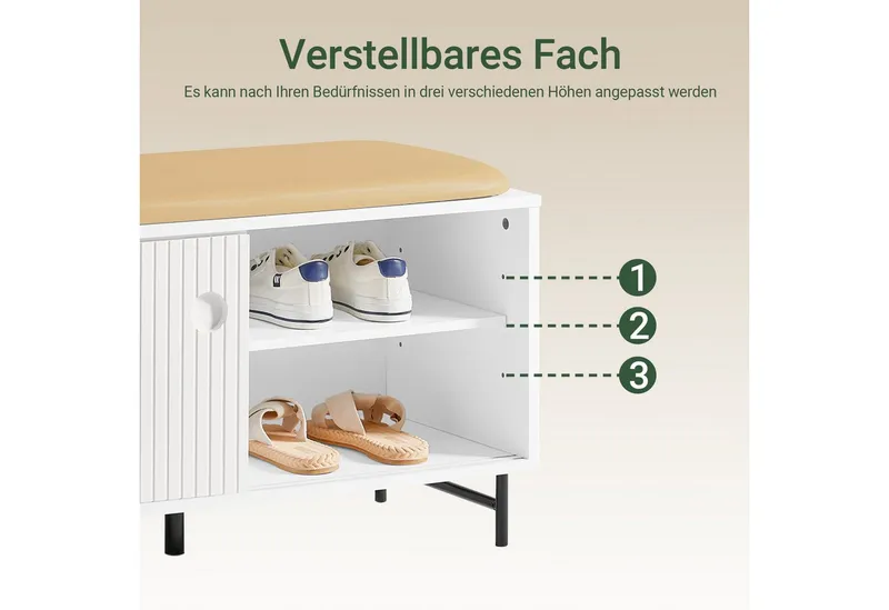 SoBuy Schuhbank FSR116, mit Sitzfläche und Schiebetüren Sitzbank mit Stauraum Dielenbank, Weiß, – Produktbild 4 von 5