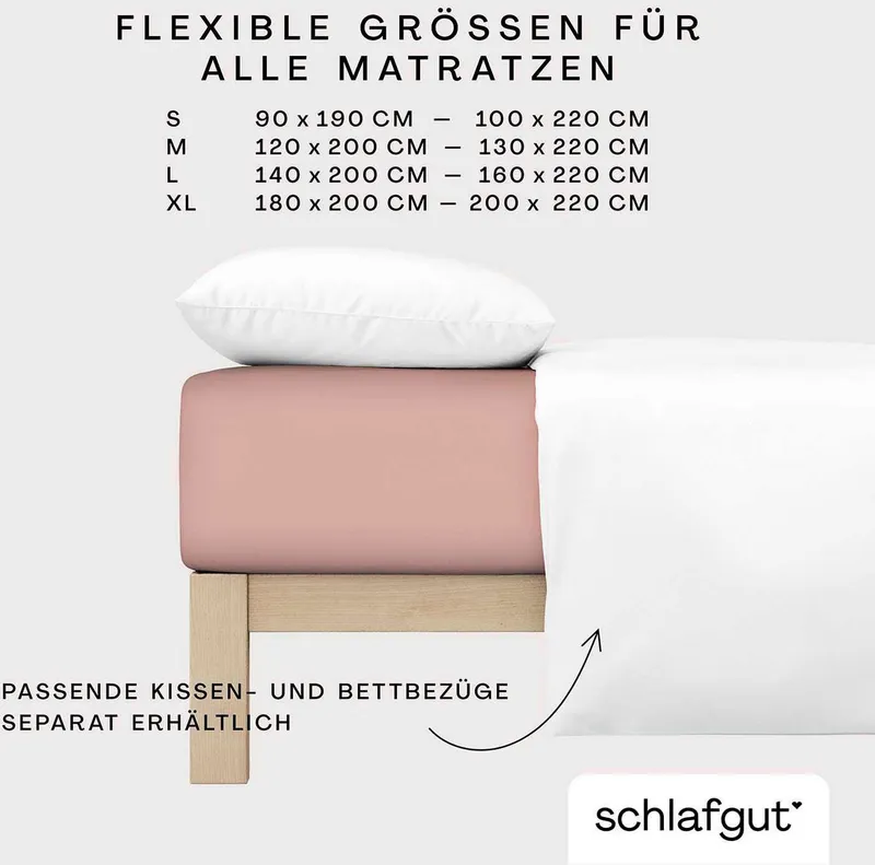 Schlafgut Schlafgut Spannbettlaken PREMIUM Mako-Zwirn-Jersey, 220 g/m², 95% Bio-Baumwolle, 5% Elasthan, Mako-Zwirn-Jersey, Gummizug: rundum, (1 Stück), Bettlaken bis 30 cm Höhe, PREMIUM-Qualität langlebig, perfekter Sitz, Lila, – Produktbild 1 von 5