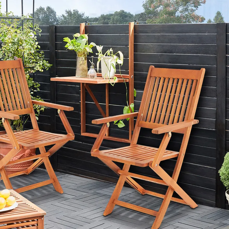 Casaria® Balkonhängetisch inkl 2 Stühle 3-tlg Akazienholz FSC®-zertifiziert, Braun, – Produktbild 2 von 2